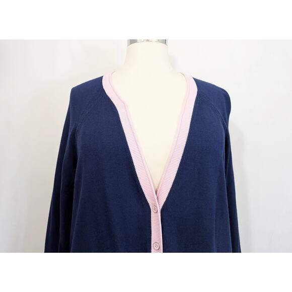 Talbots Cardigan Sweater Navy Blue Pink Cotton Blend Women's Size 2X - Picture 2 of 7